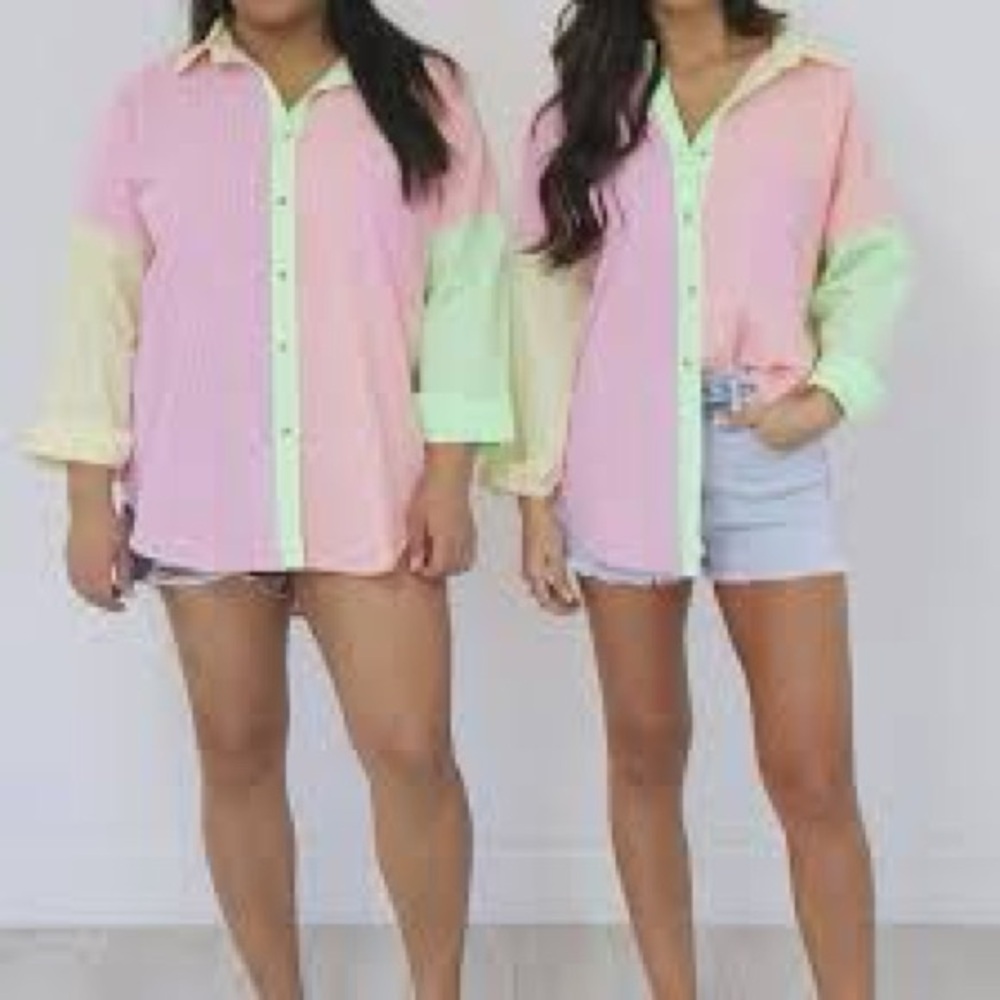 Pink Lily Live Colorfully Colorblock Button-Up Shirt